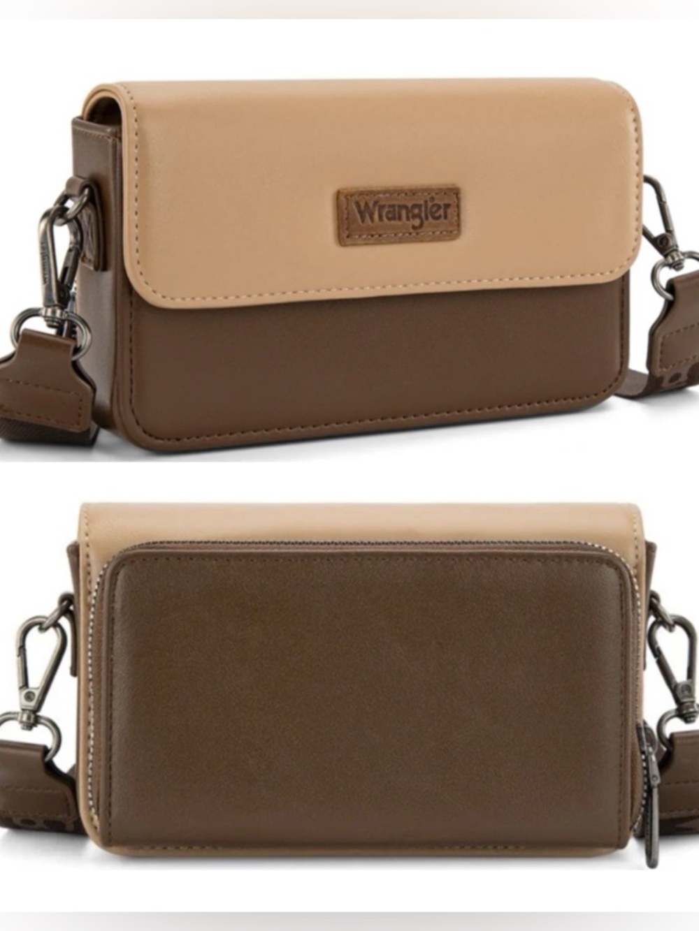 Wrangler Brown Dual Tone Small Crossbody Wallet / Detachable Strap / BRAND NEW